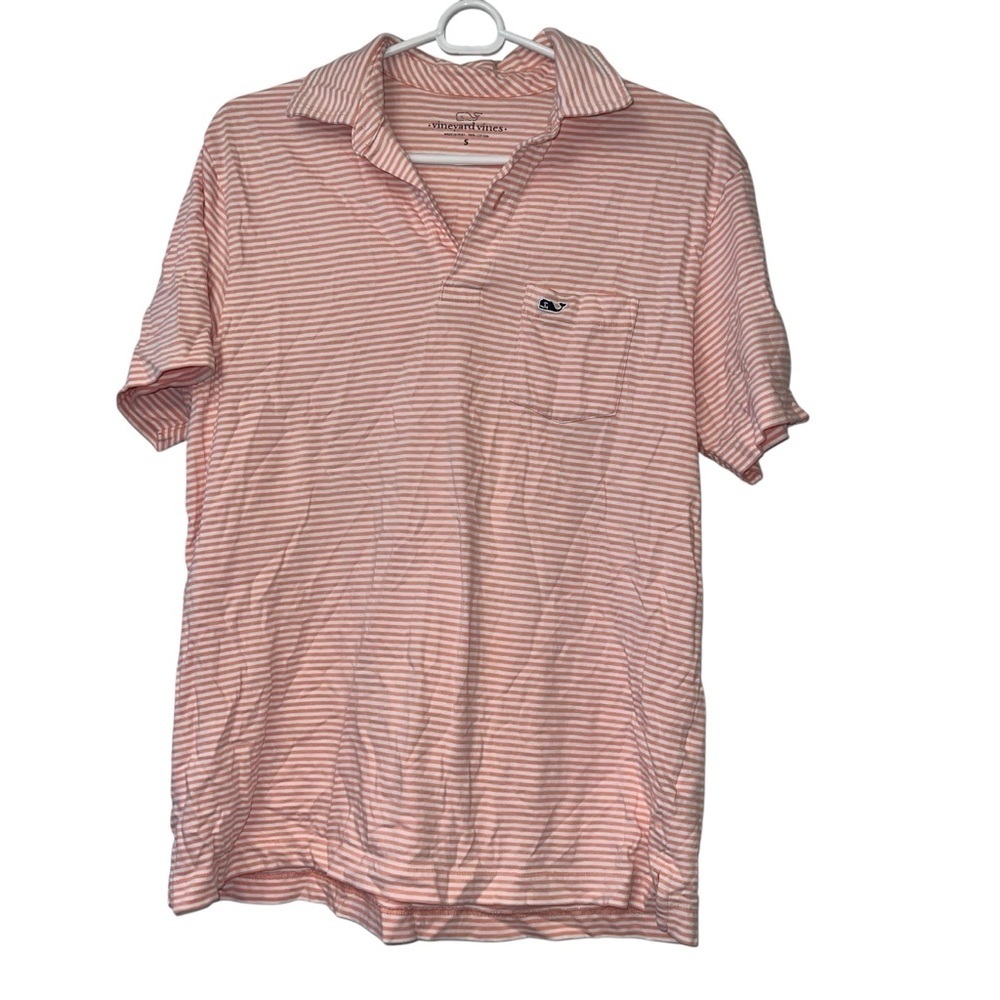 Vineyard Vines Men's Polo in Pink and White Stripes sz small